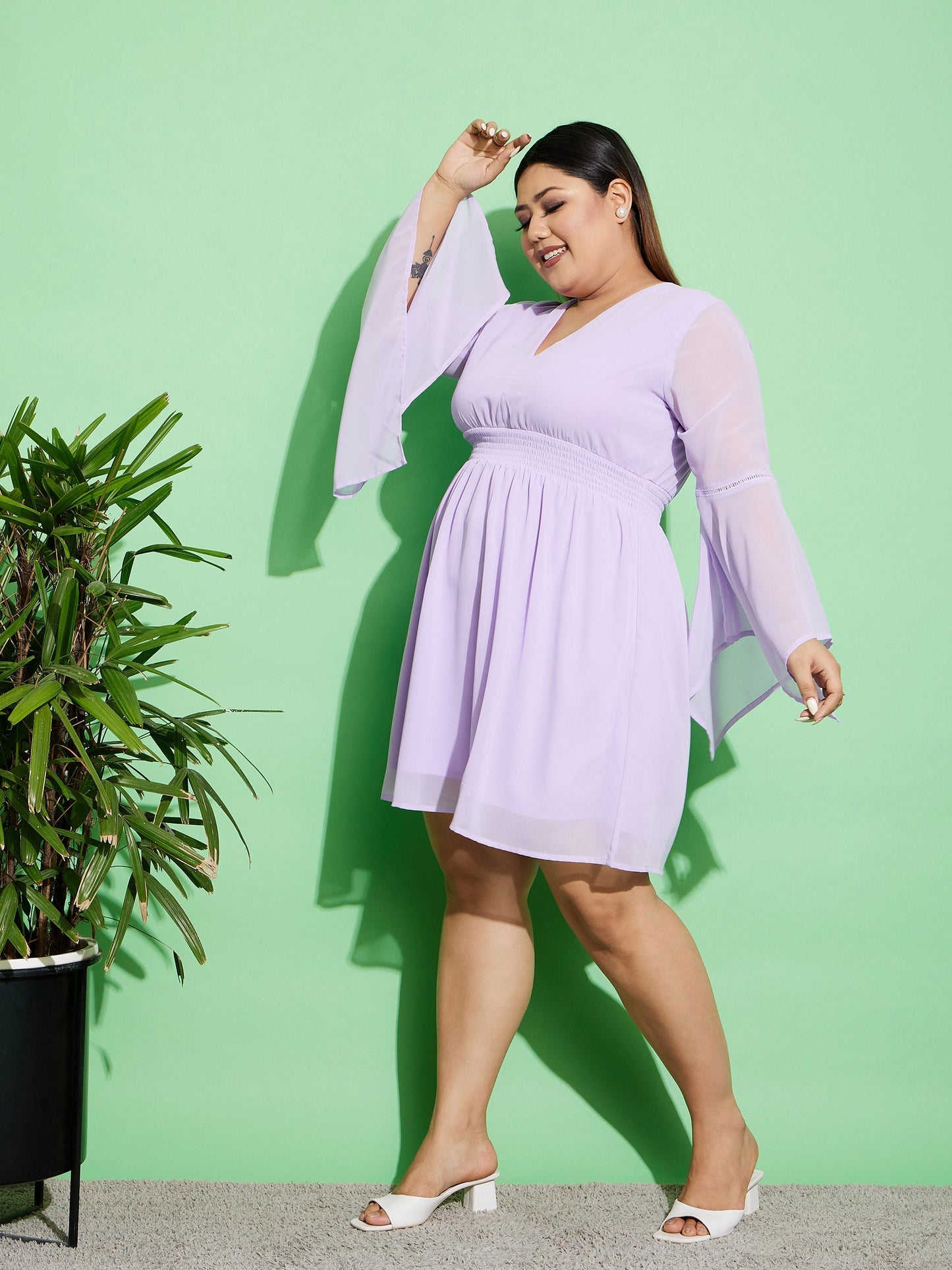Lilac Boho Sleeve Skater Dress