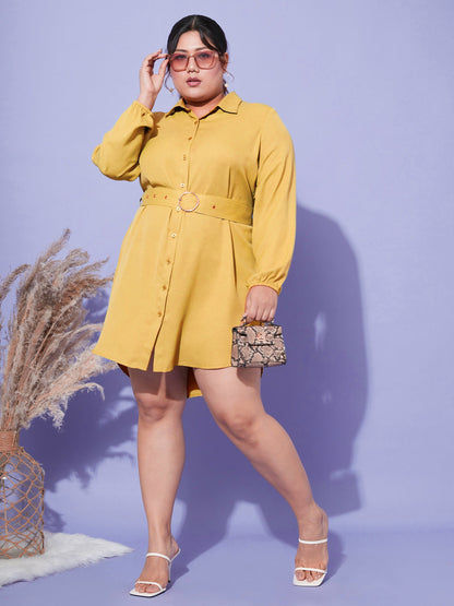 Mustard Front Open Button Shirt Dress