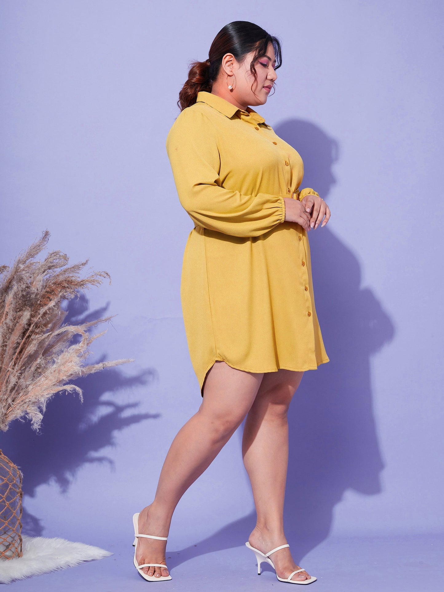 Mustard Front Open Button Shirt Dress