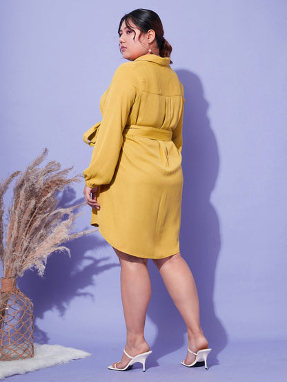 Mustard Front Open Button Shirt Dress