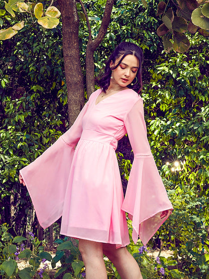 Pink Boho Sleeve Skater Dress