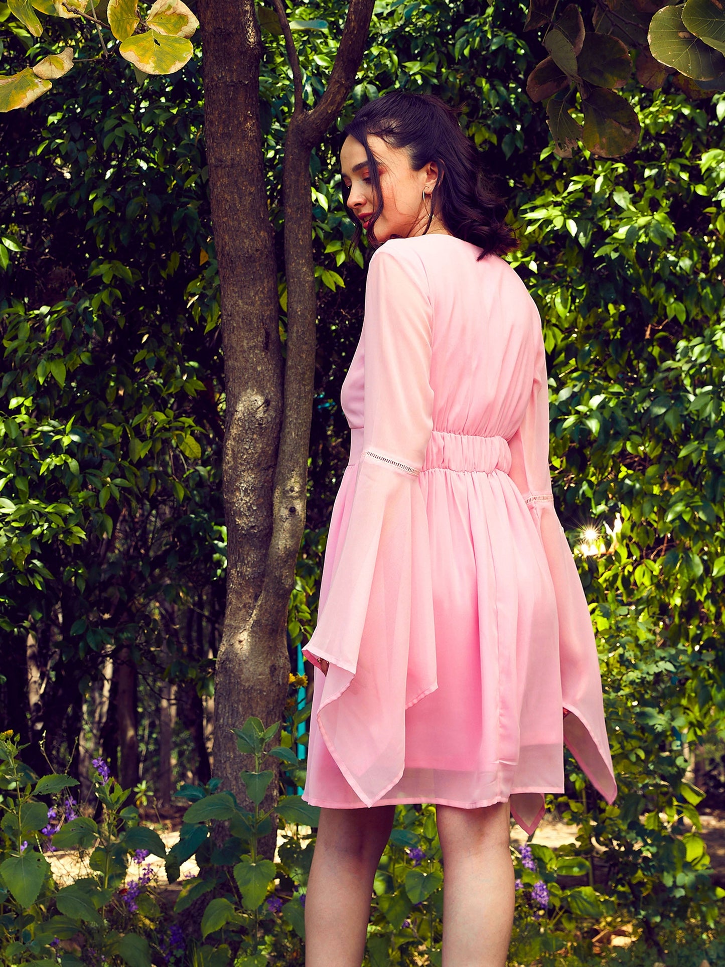 Pink Boho Sleeve Skater Dress