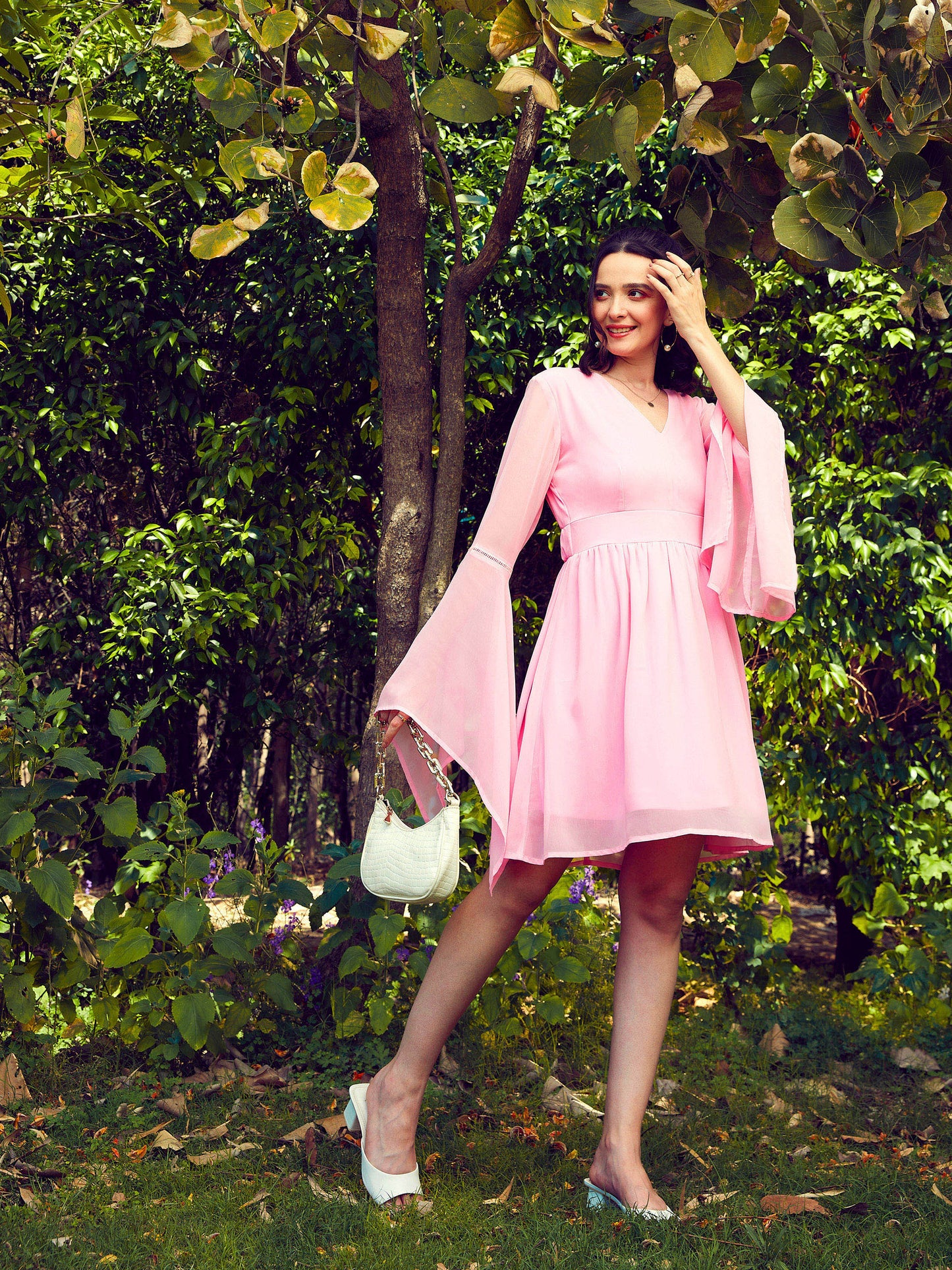 Pink Boho Sleeve Skater Dress