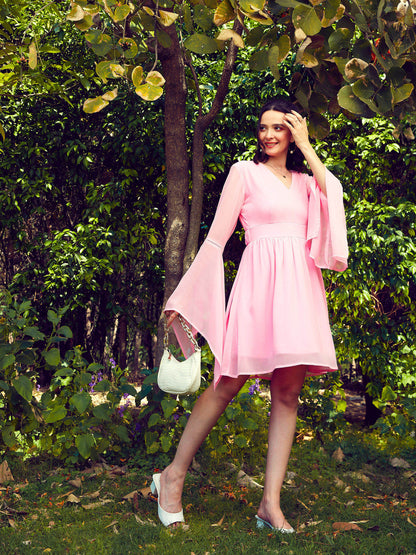 Pink Boho Sleeve Skater Dress