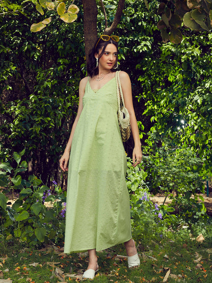 Lime Green Schiffli Strappy Maxi Dress