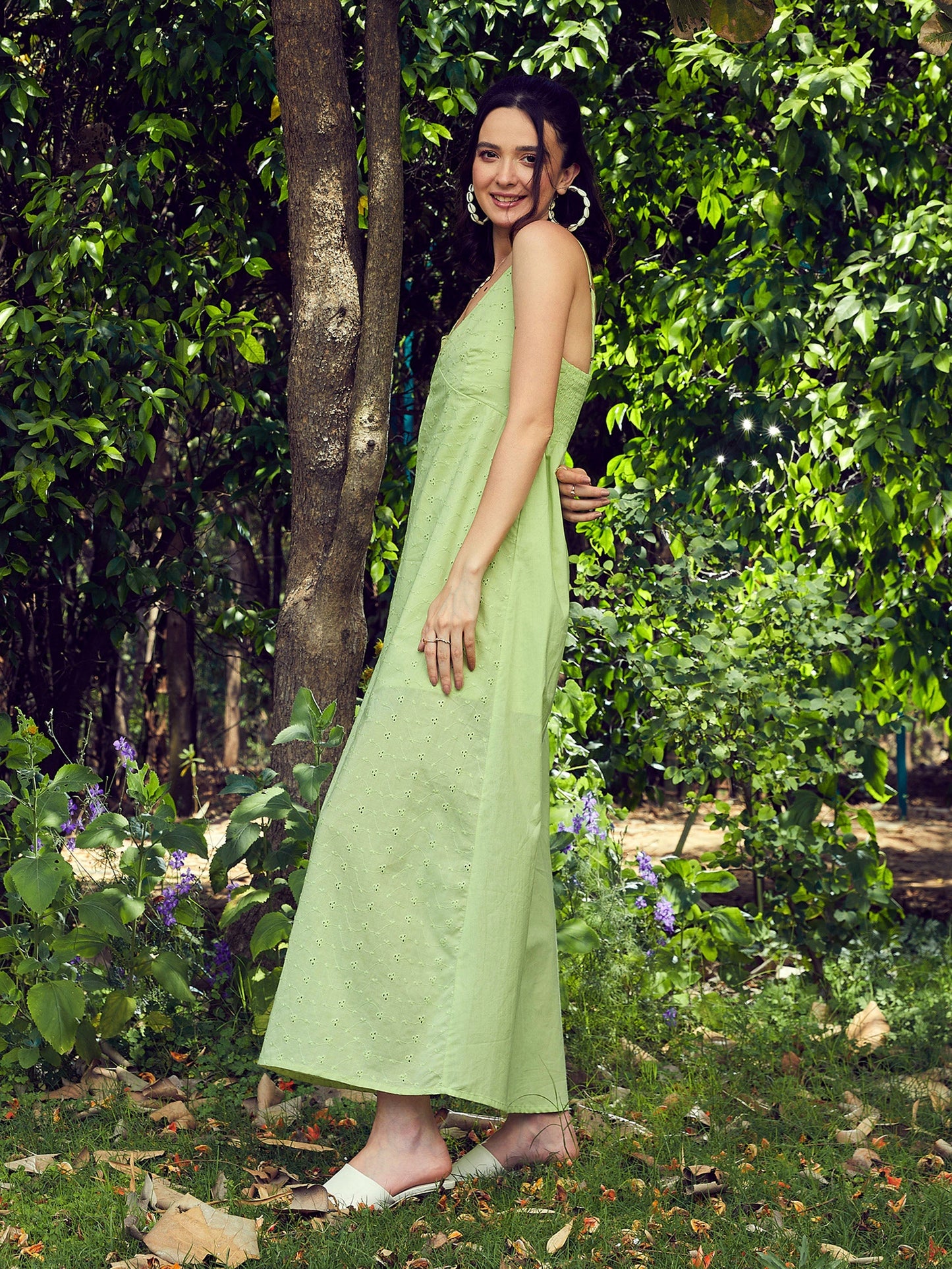 Lime Green Schiffli Strappy Maxi Dress