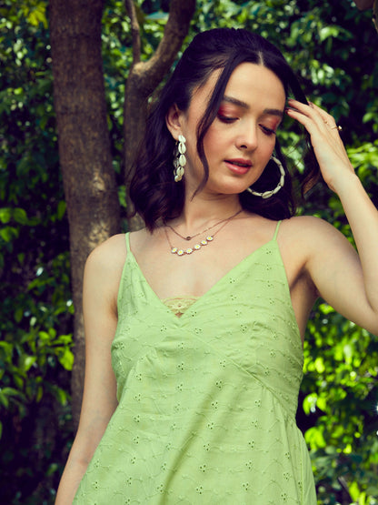 Lime Green Schiffli Strappy Maxi Dress