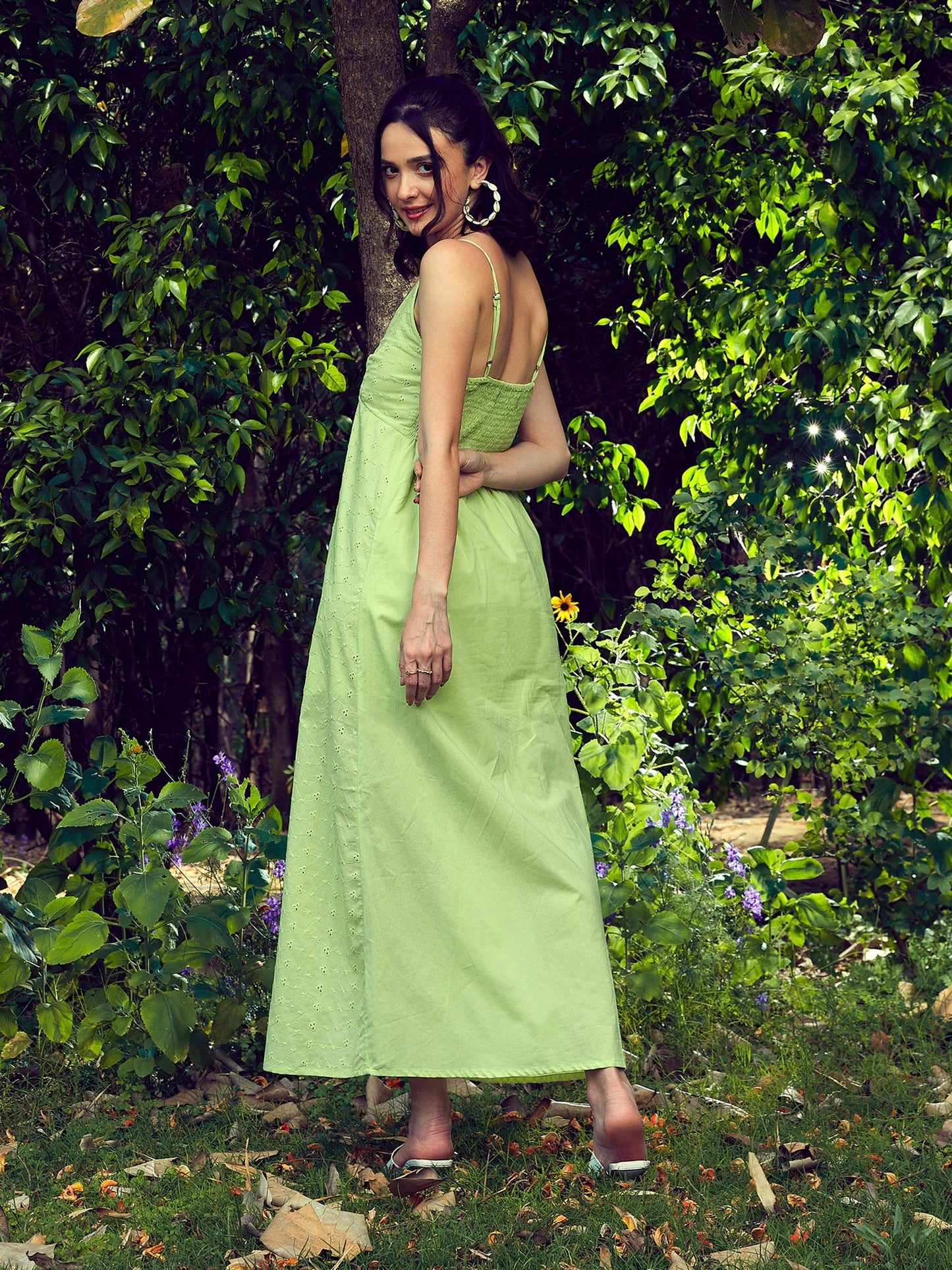 Lime Green Schiffli Strappy Maxi Dress