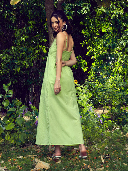 Lime Green Schiffli Strappy Maxi Dress