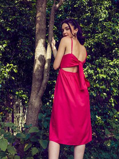 Fuchsia Strappy Pleated Midi Dress