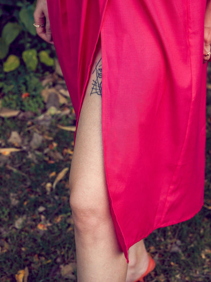 Fuchsia Strappy Pleated Midi Dress