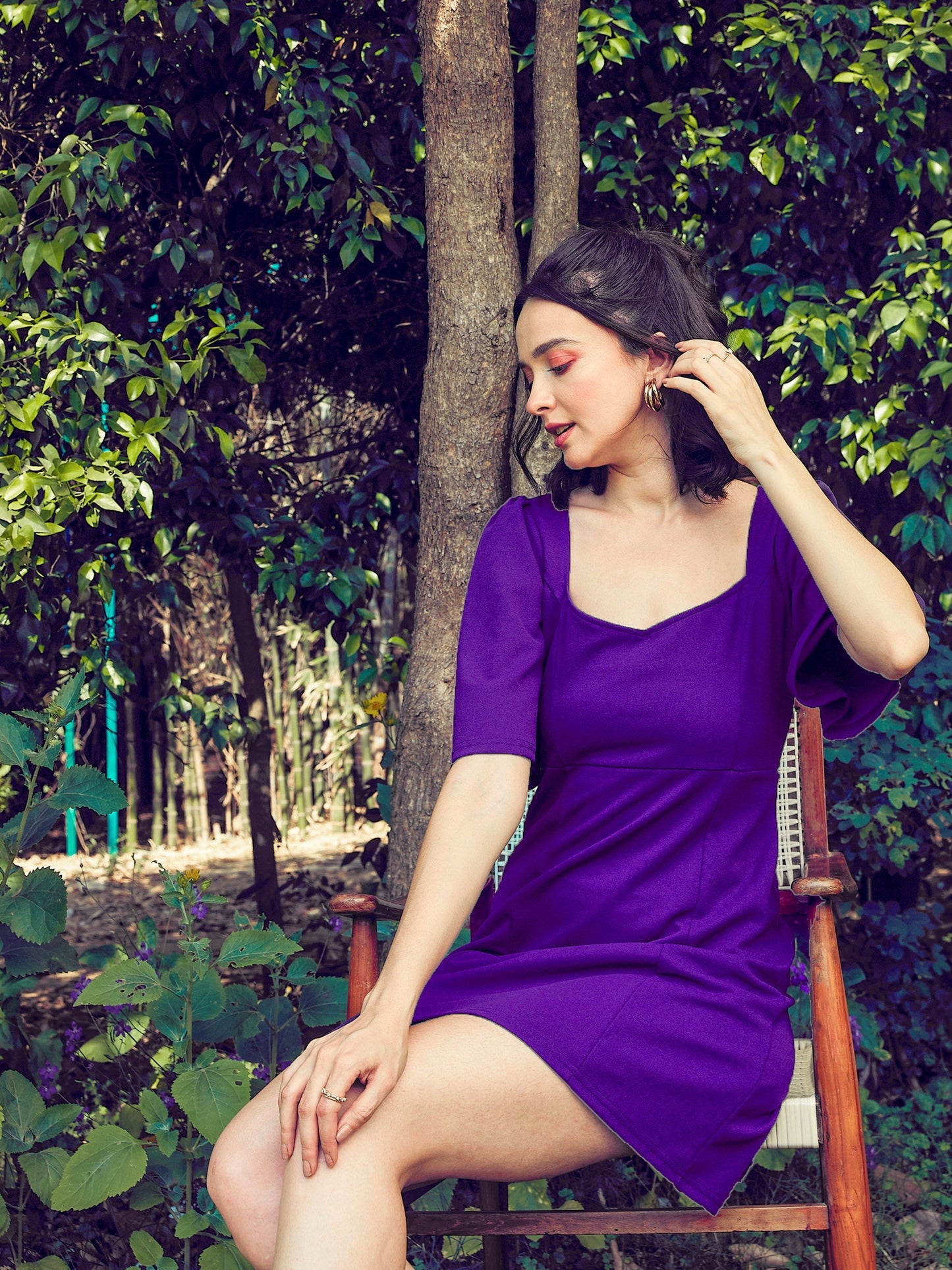 Purple Sweetheart Neck Short Dress