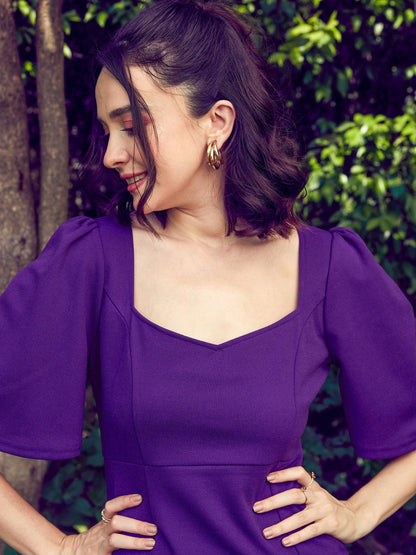 Purple Sweetheart Neck Short Dress