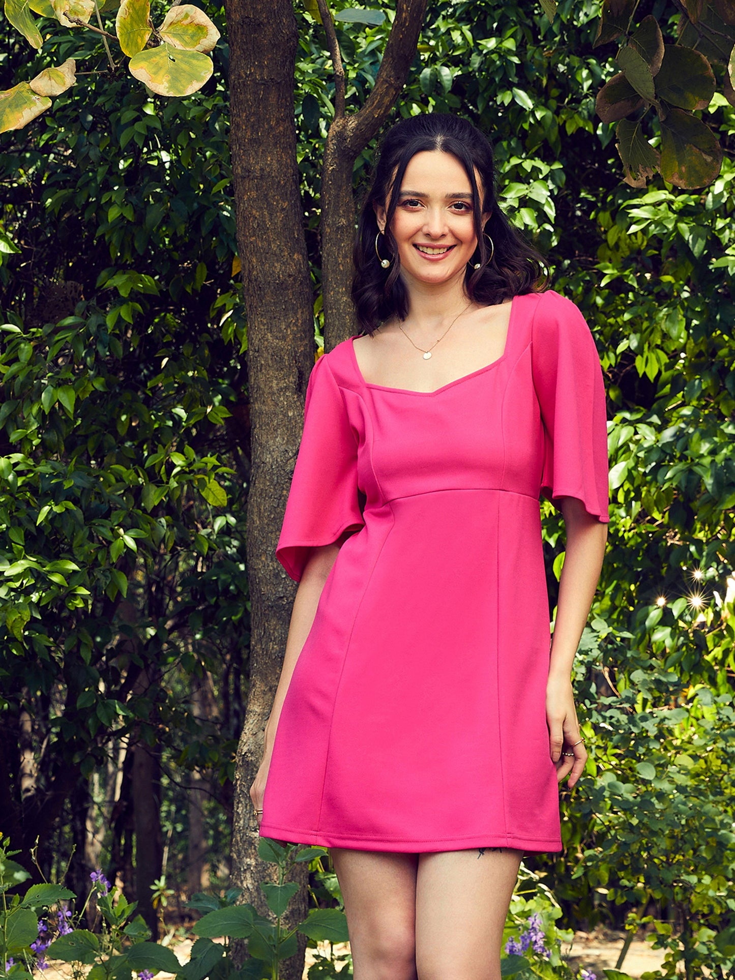 Pink Sweetheart Neck Short Dress