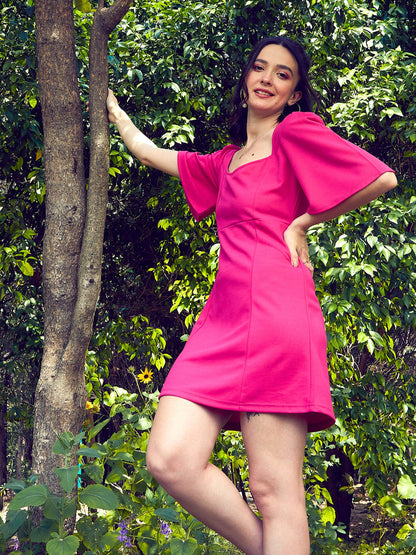 Pink Sweetheart Neck Short Dress