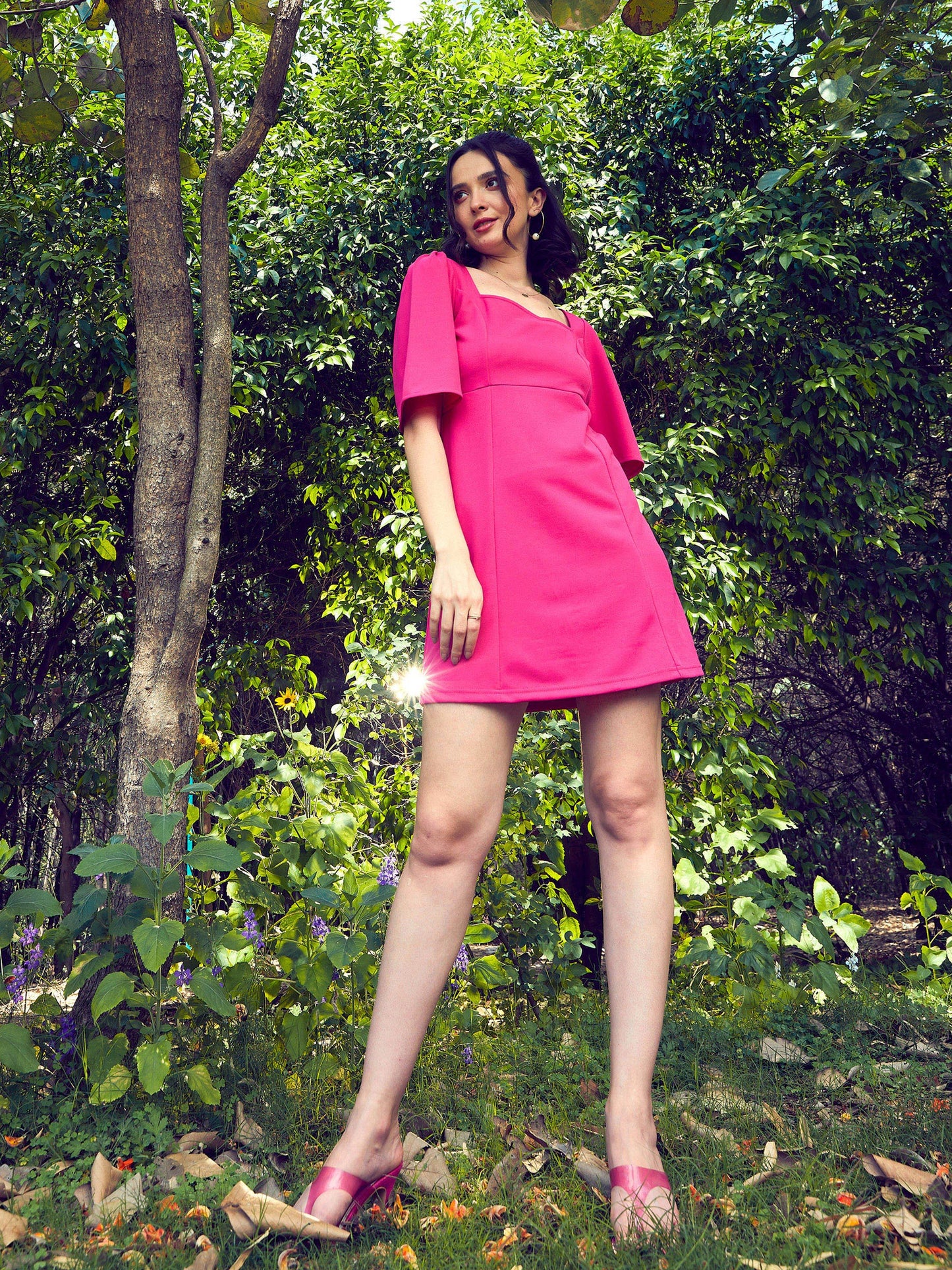 Pink Sweetheart Neck Short Dress