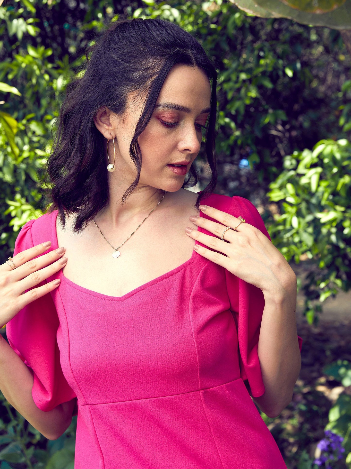 Pink Sweetheart Neck Short Dress