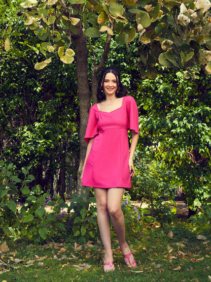 Pink Sweetheart Neck Short Dress