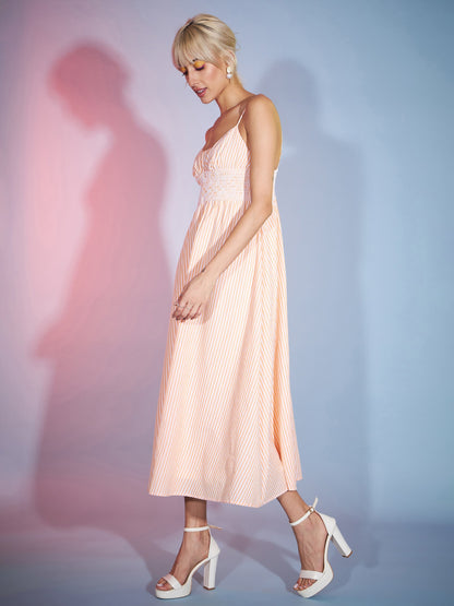 Orange & White Striped Strappy Maxi Dress