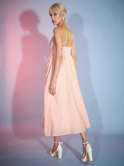 Orange & White Striped Strappy Maxi Dress