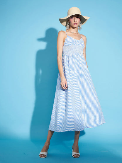 Blue & White Striped Strappy Maxi Dress