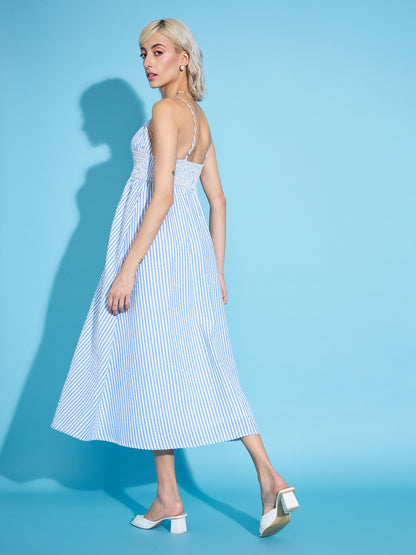 Blue & White Striped Strappy Maxi Dress