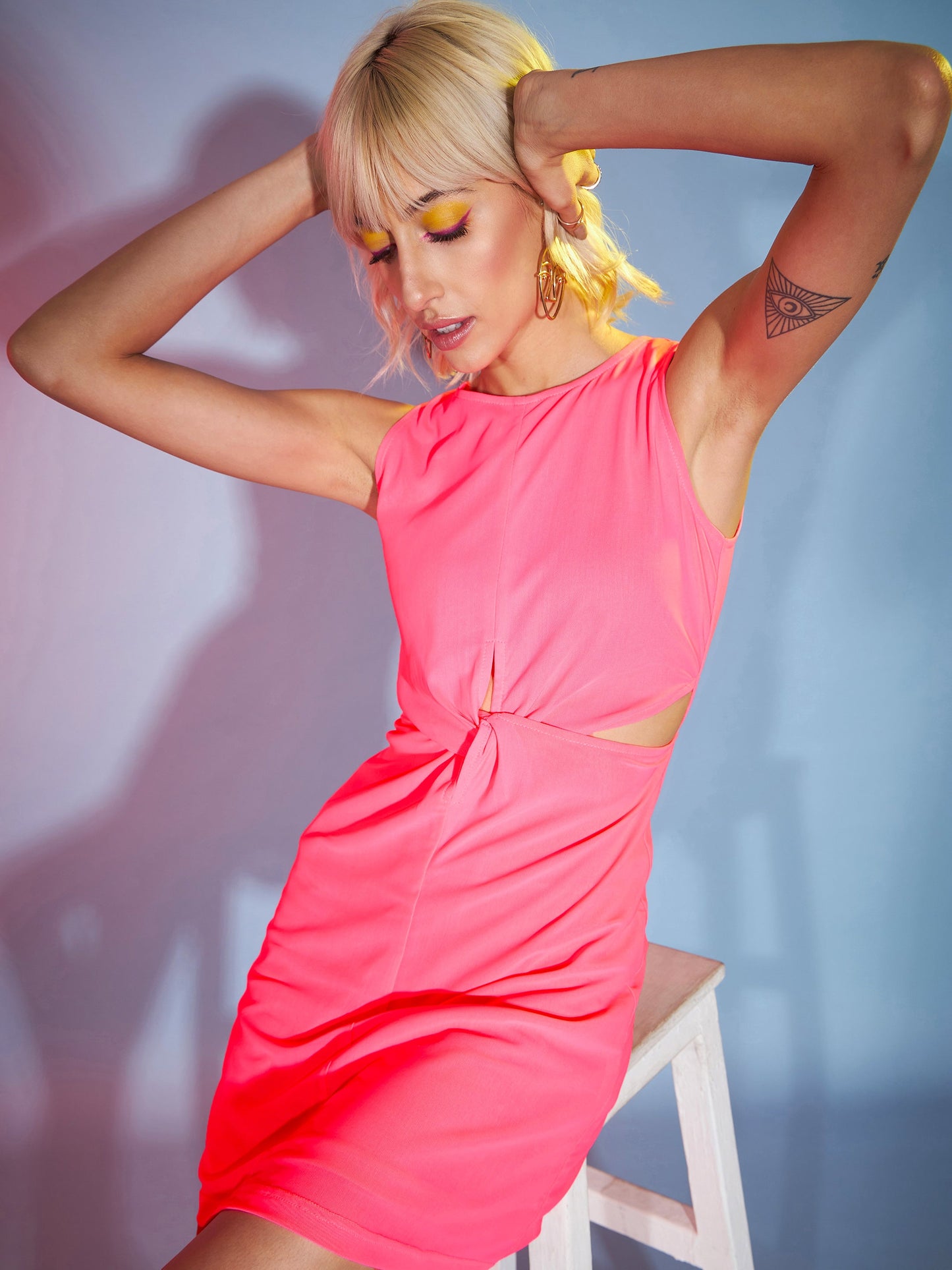 Pink Tulle Front Twisted Dress