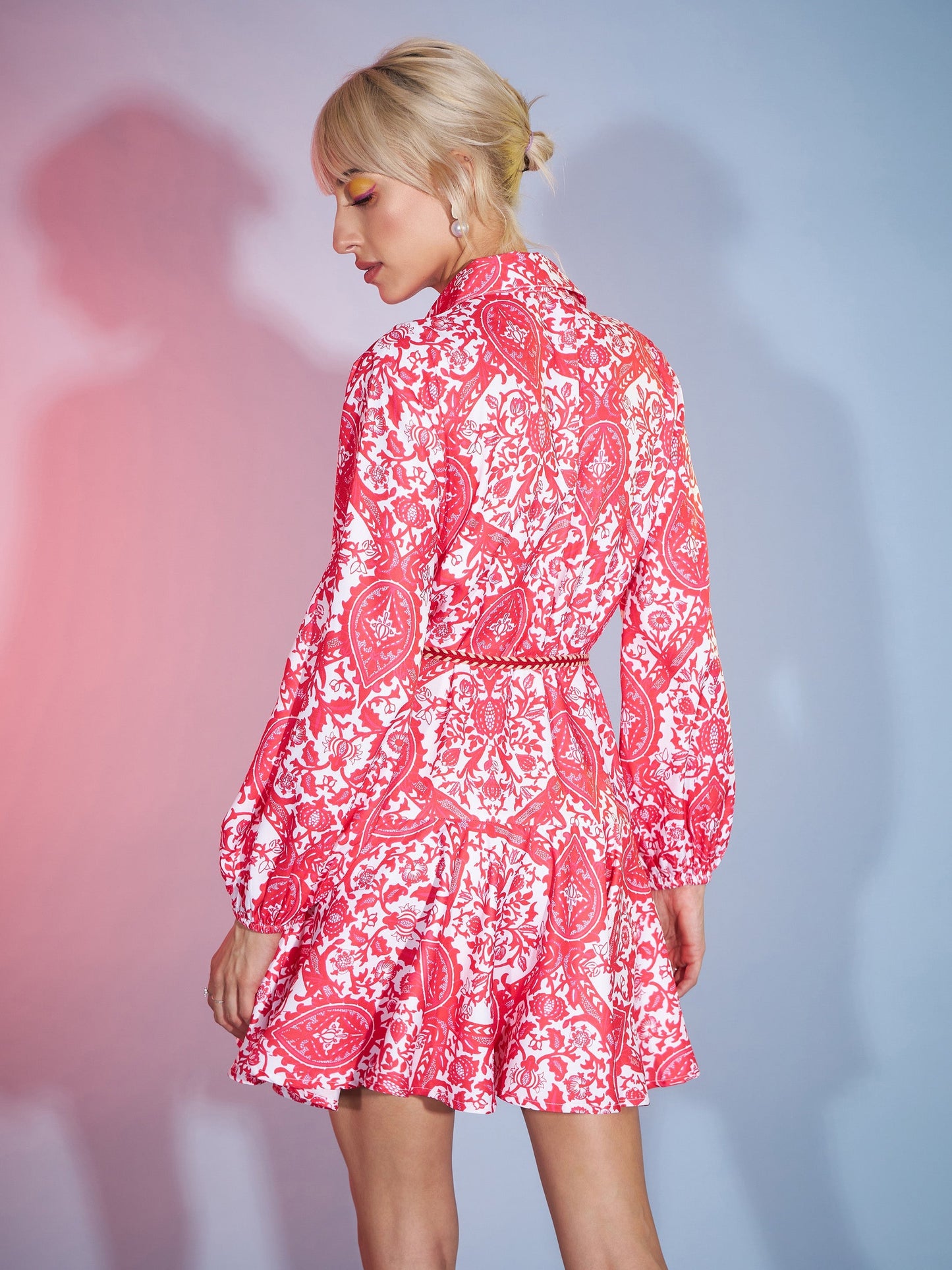 Women Red Floral Flared Skater Dress