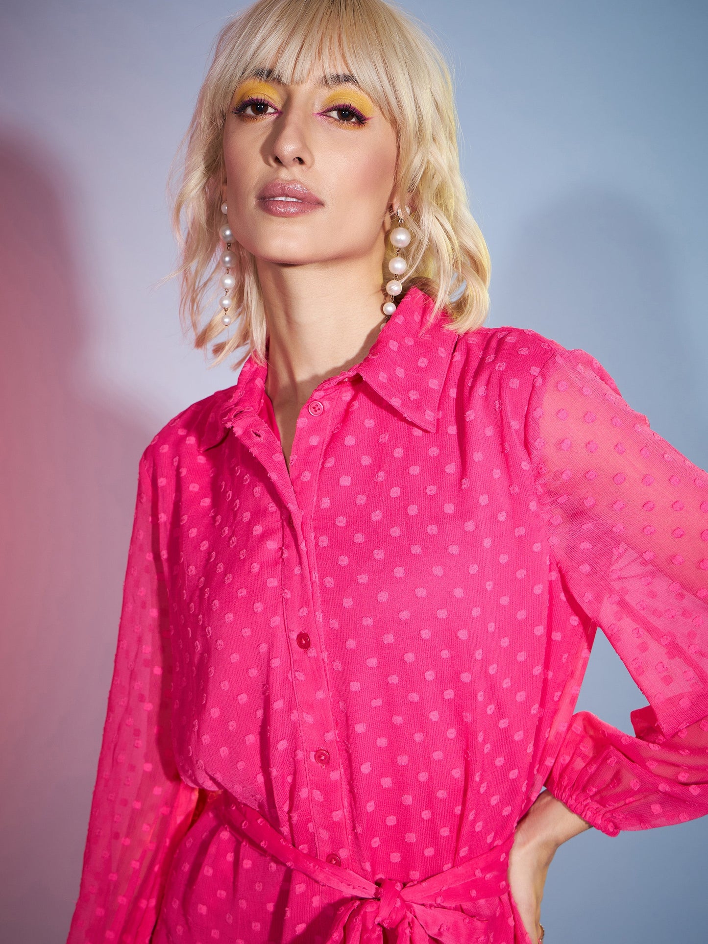 Pink Dobby Flared Skater Dress