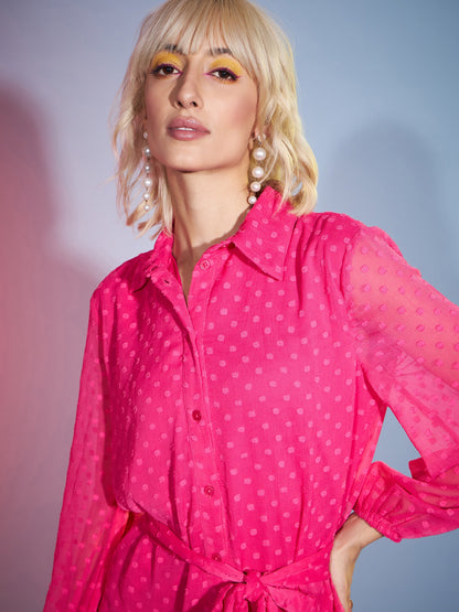 Pink Dobby Flared Skater Dress