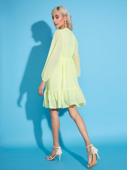 Yellow Dobby Frill Hem Short Dress