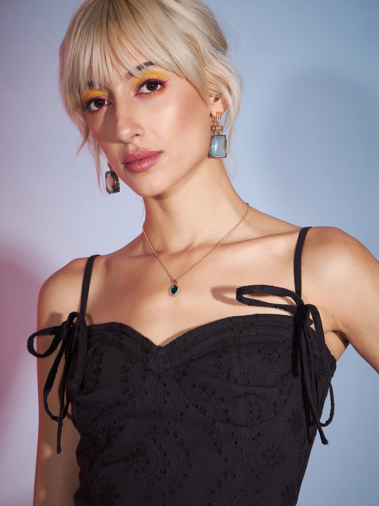 Black Schiffli Corset Mini Dress