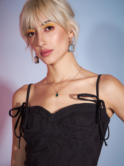 Black Schiffli Corset Mini Dress