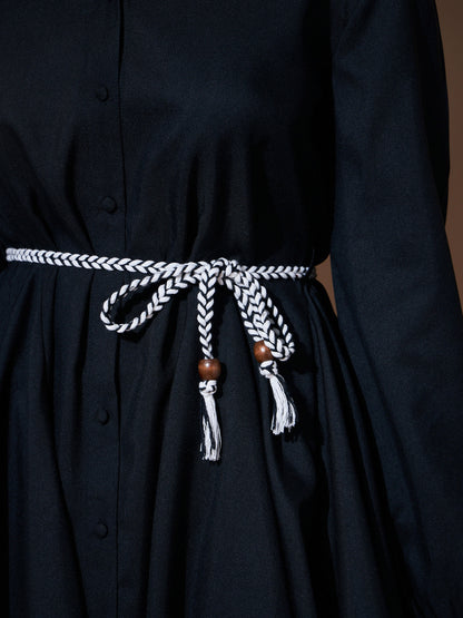 Black Belted Flared Skater Dress
