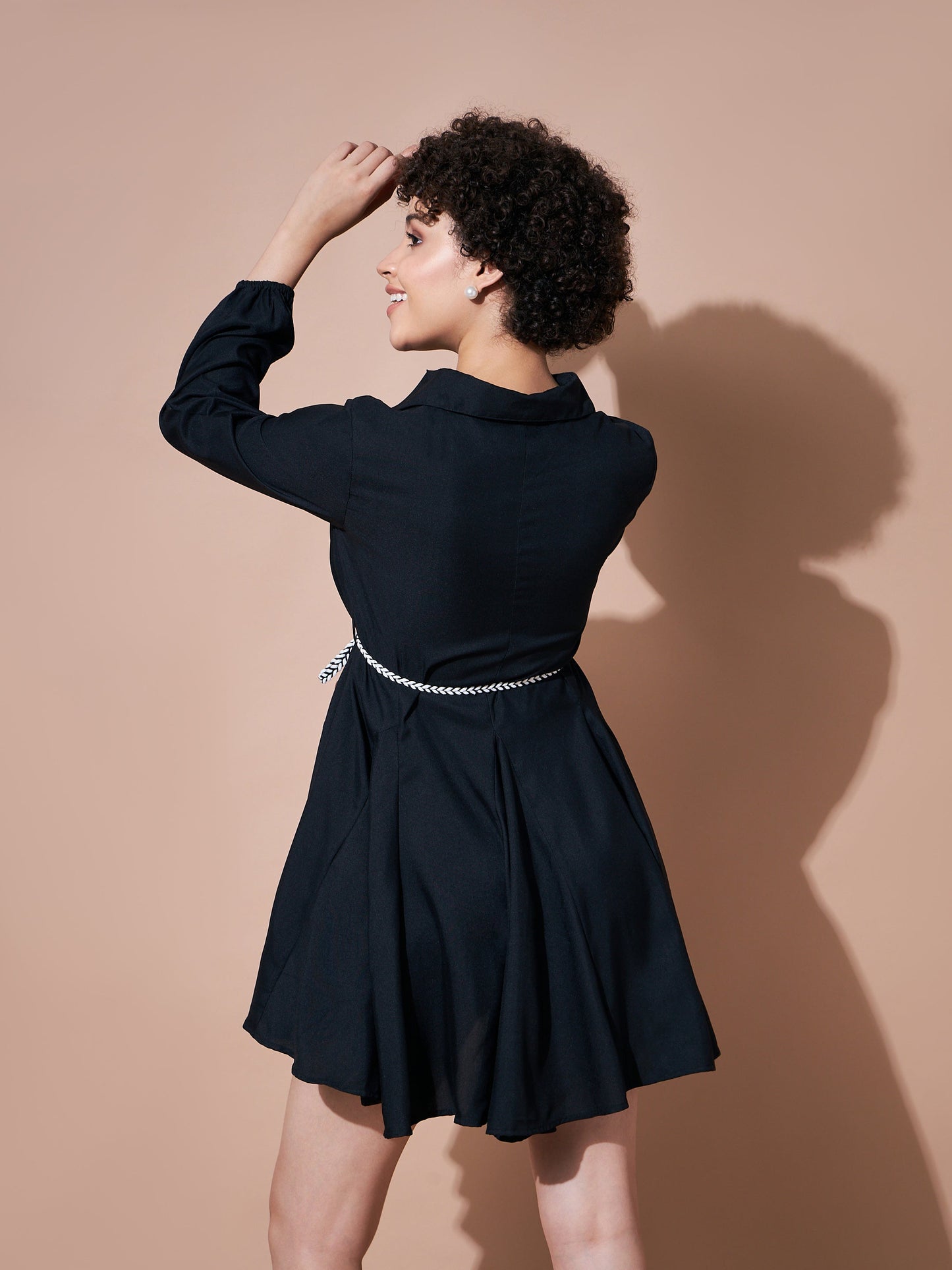 Black Belted Flared Skater Dress