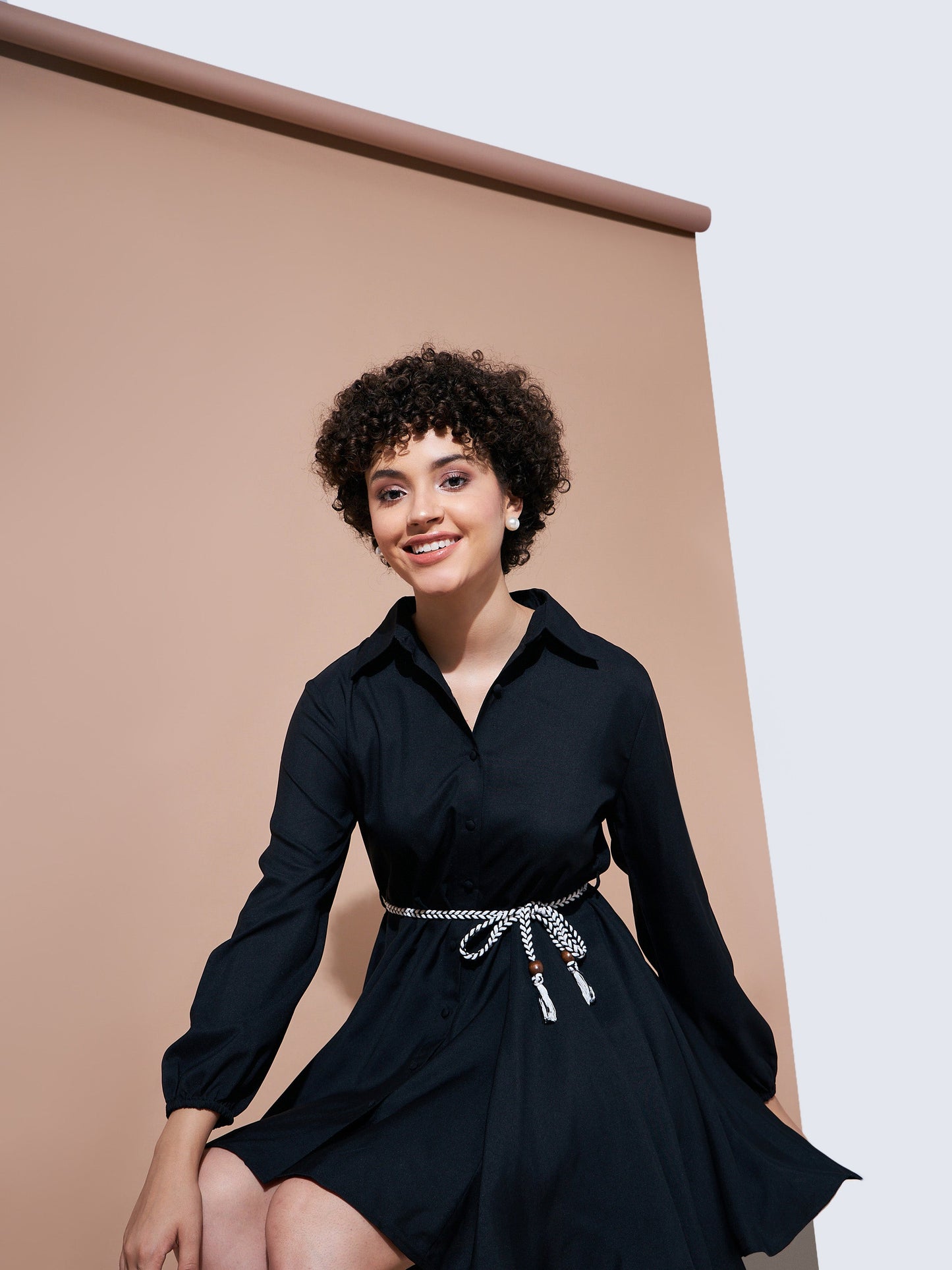 Black Belted Flared Skater Dress