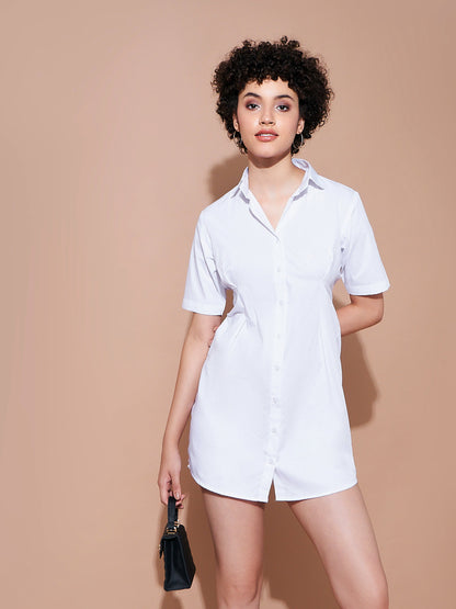 White Cotton Poplin Shirt Dress
