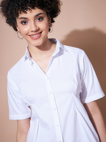 White Cotton Poplin Shirt Dress