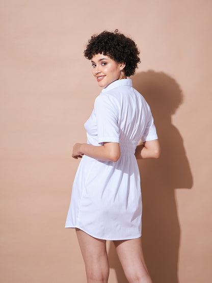 White Cotton Poplin Shirt Dress