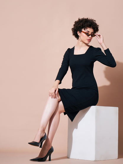 Black Square Neck Bodycon Dress