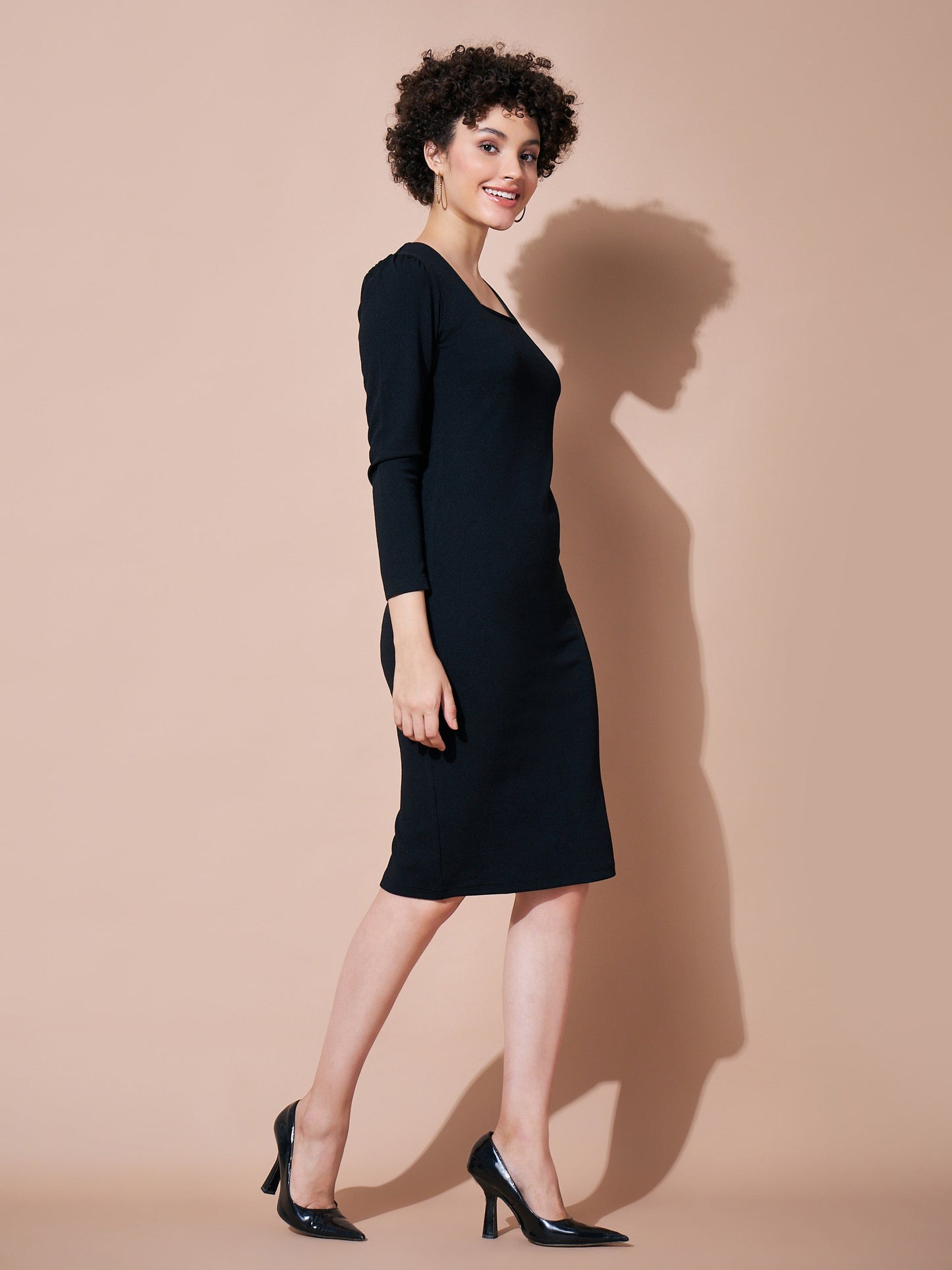Black Square Neck Bodycon Dress