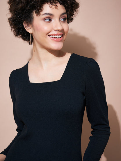 Black Square Neck Bodycon Dress