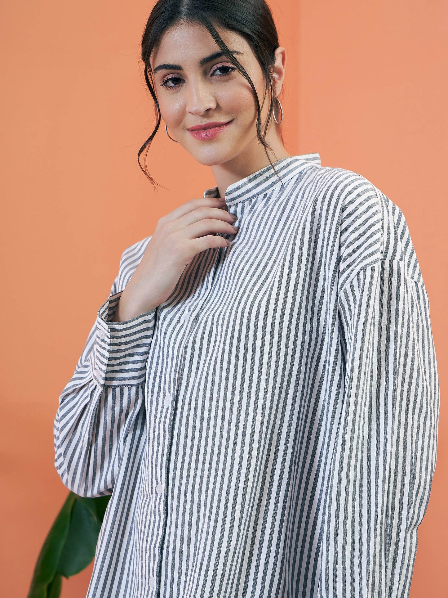 Grey Stripes Seersucker Shirt Dress