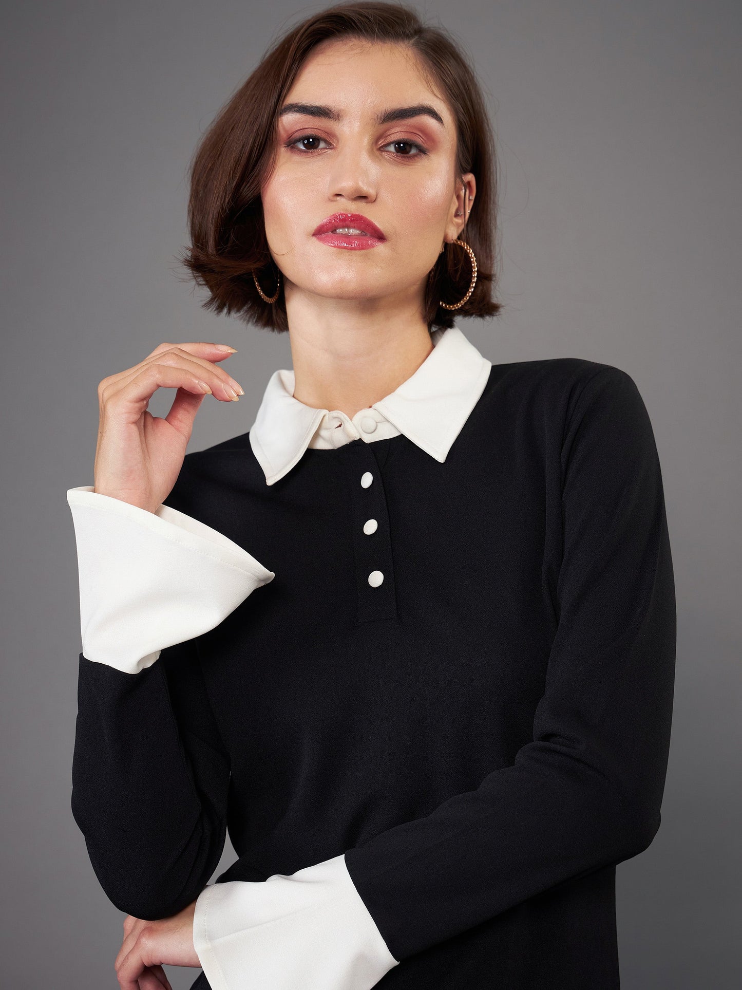 Black Contrast Collar Bodycon Dress