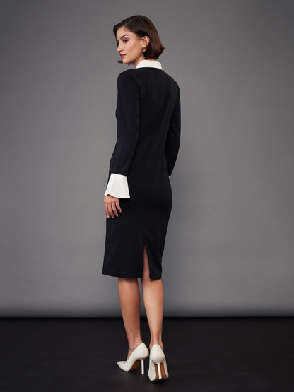 Black Contrast Collar Bodycon Dress
