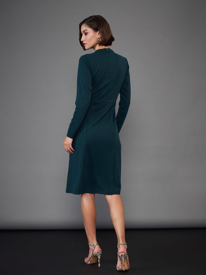 Green Button Yoke Belted Midi Dress