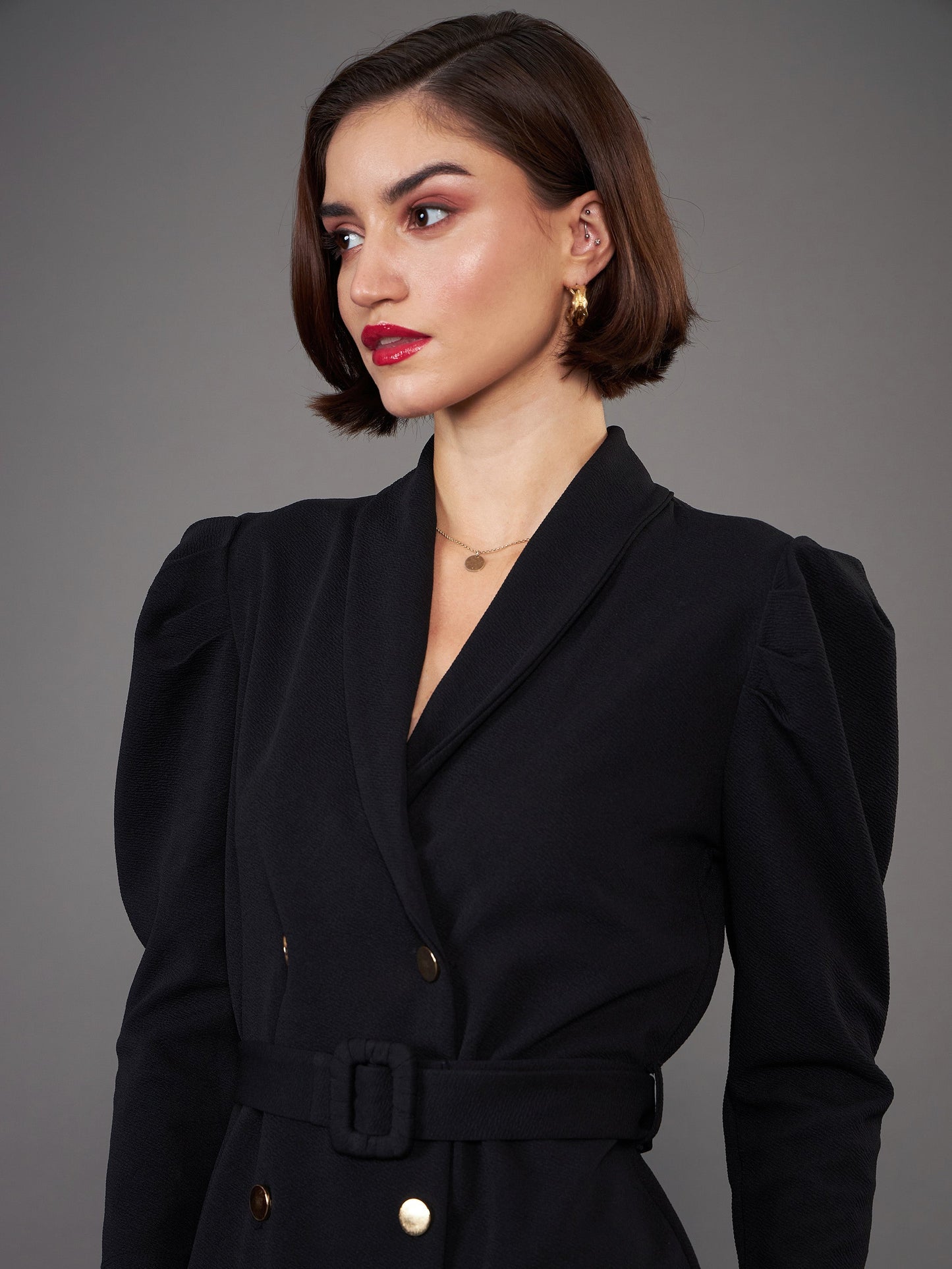 Black Puff Sleeves Blazer Dress