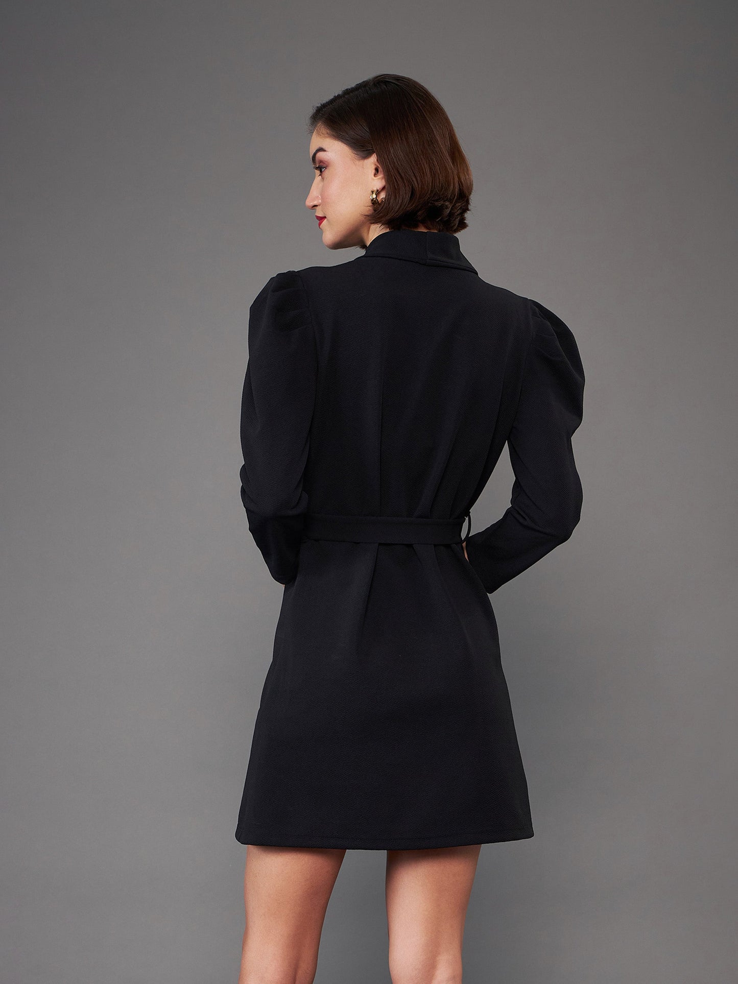 Black Puff Sleeves Blazer Dress