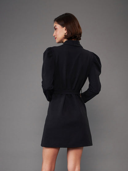 Black Puff Sleeves Blazer Dress