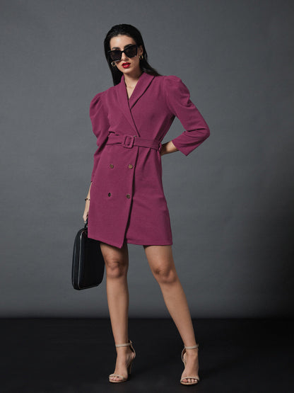 Mauve Puff Sleeves Blazer Dress